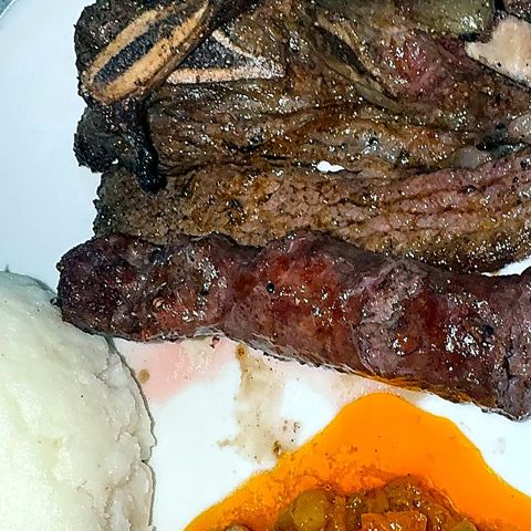 Braai ribs and wors with pap and chakalaka