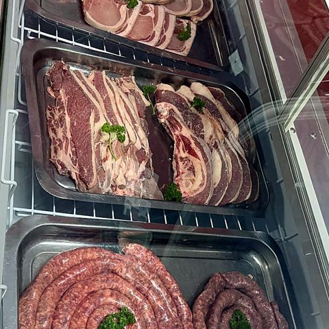 Beef, pork and boerewors in the display fridge